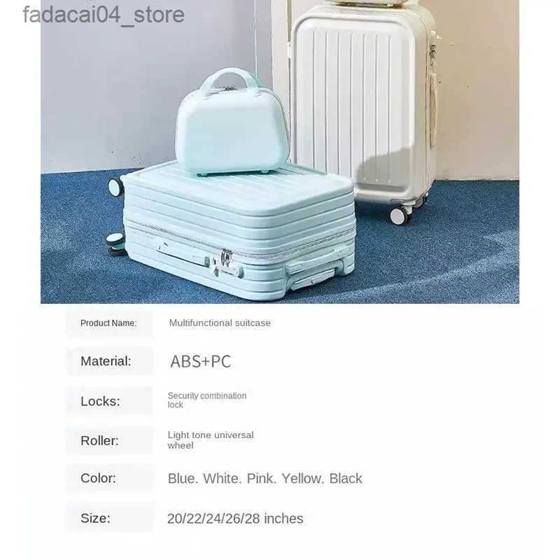 Suitcases 2023 New Combination Suitcase USB Charging Port with Cup Holder Large Capacity Trolley Case Travel Luggage Rugged Lockbox Q240115