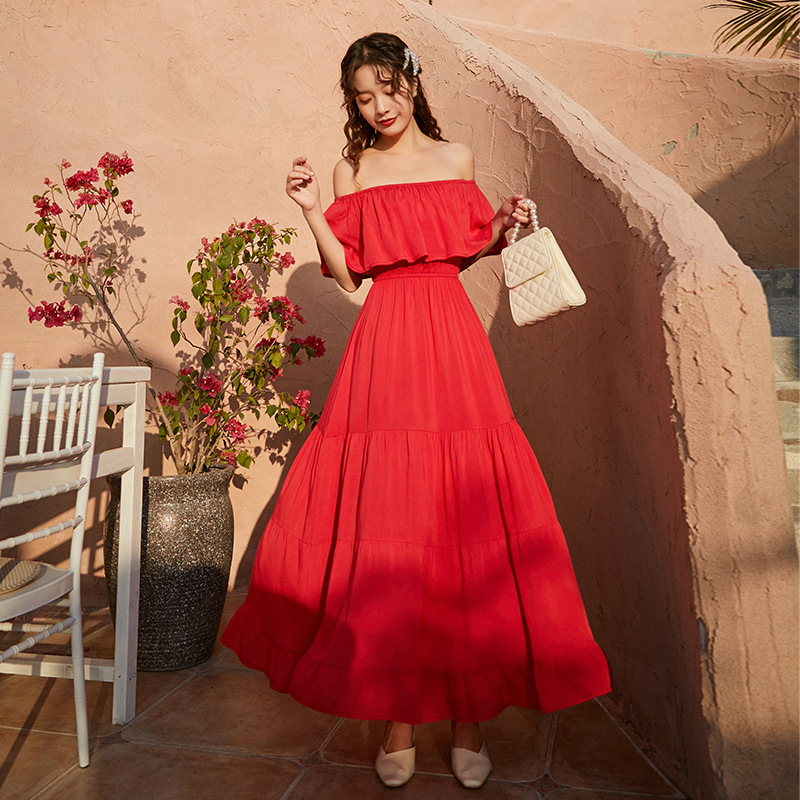 Women 2 Pieces Off Shouder Tops Dresses Long Bohemia Dress Maxi Beach Sets Sexy Club Wear Elegant White Red Dress Clorhes