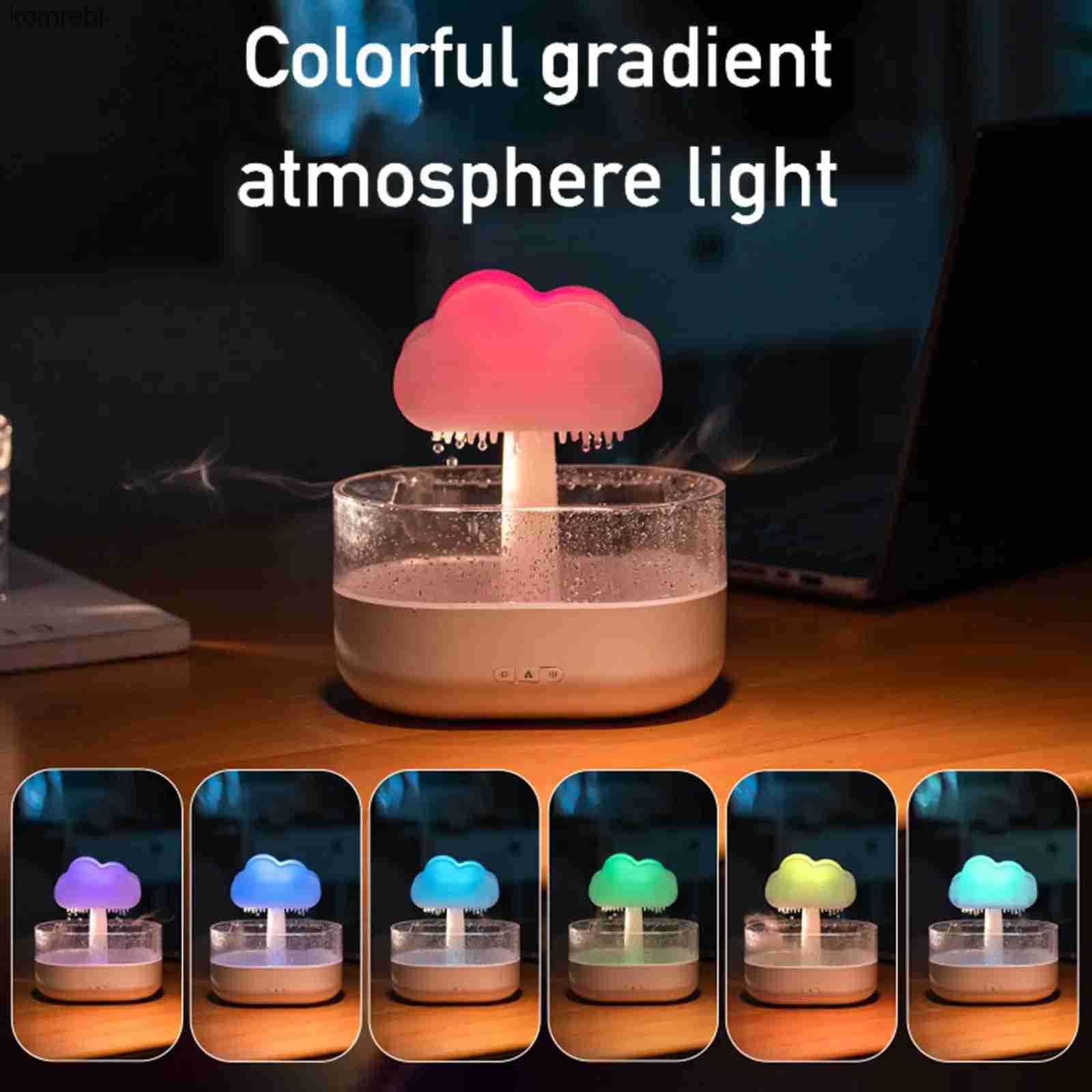 Humidifiers Cloud Rain Humidifier Water Drip 200ml Cloud Aromatherapy Essential Oil Diffuser with Diffuser with 7 Colors LED LightL240115