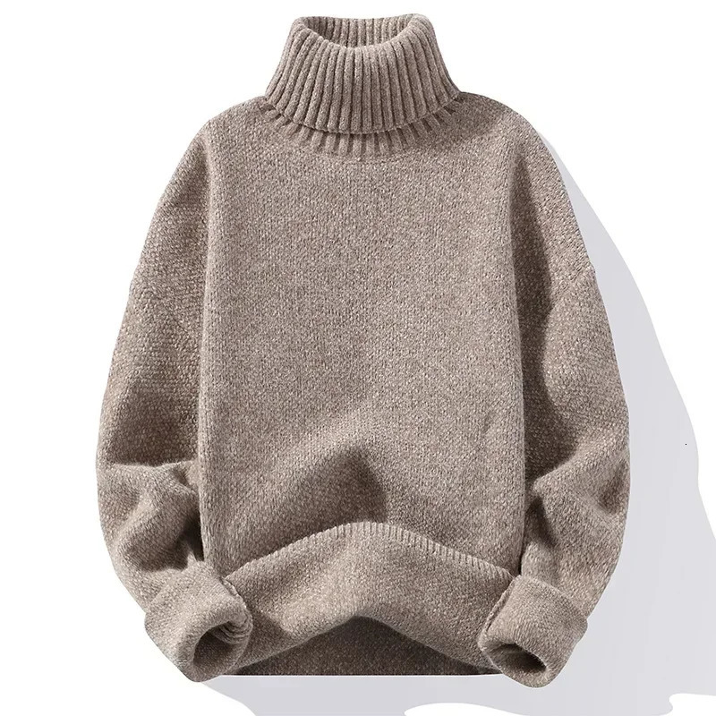 Mens AutumnWinter Thickened Korean Style Solid Color Casual High Neck Sweater 240113
