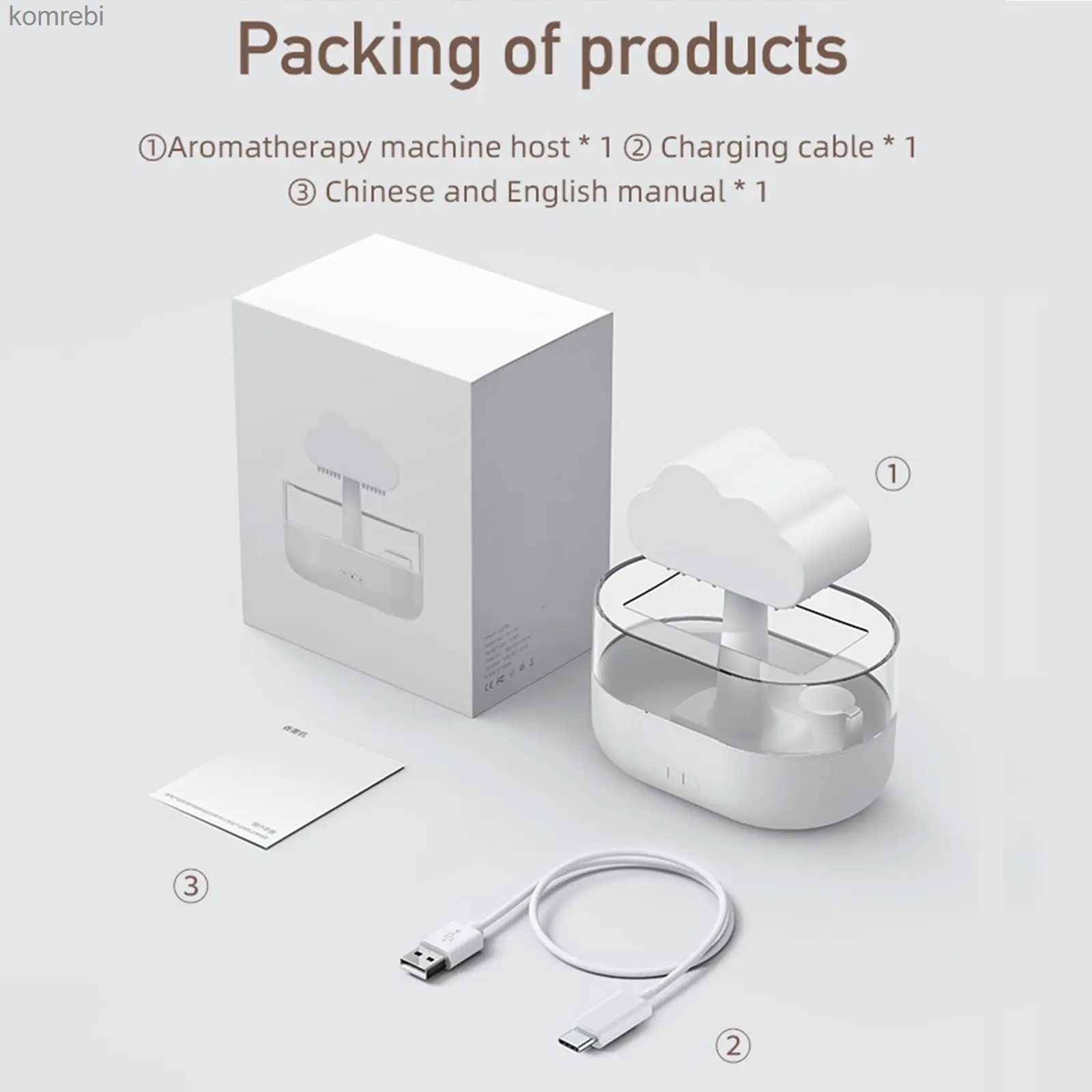 Humidifiers Cloud Rain Humidifier Water Drip 200ml Cloud Aromatherapy Essential Oil Diffuser with Diffuser with 7 Colors LED LightL240115