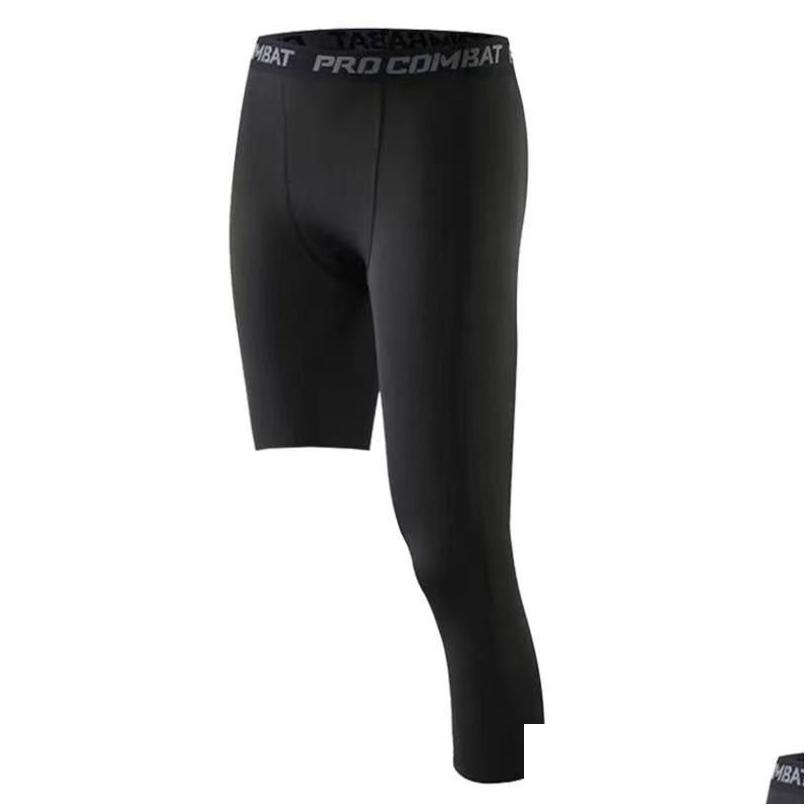 Men'S Pants Mens Pants Men One Leg Compression 3/4 Capri Tights Athletic Basketball Base Drop Delivery Apparel Men'S Clothing Dhtwq