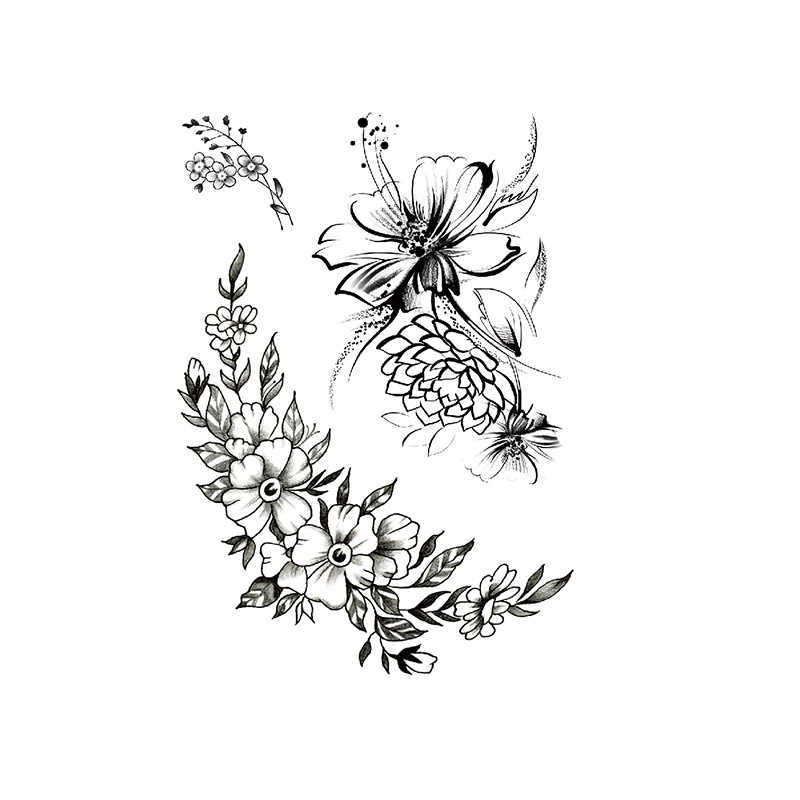 Wen Aimei waterproof tattoo sticker black handpainted plain flower set water transfer