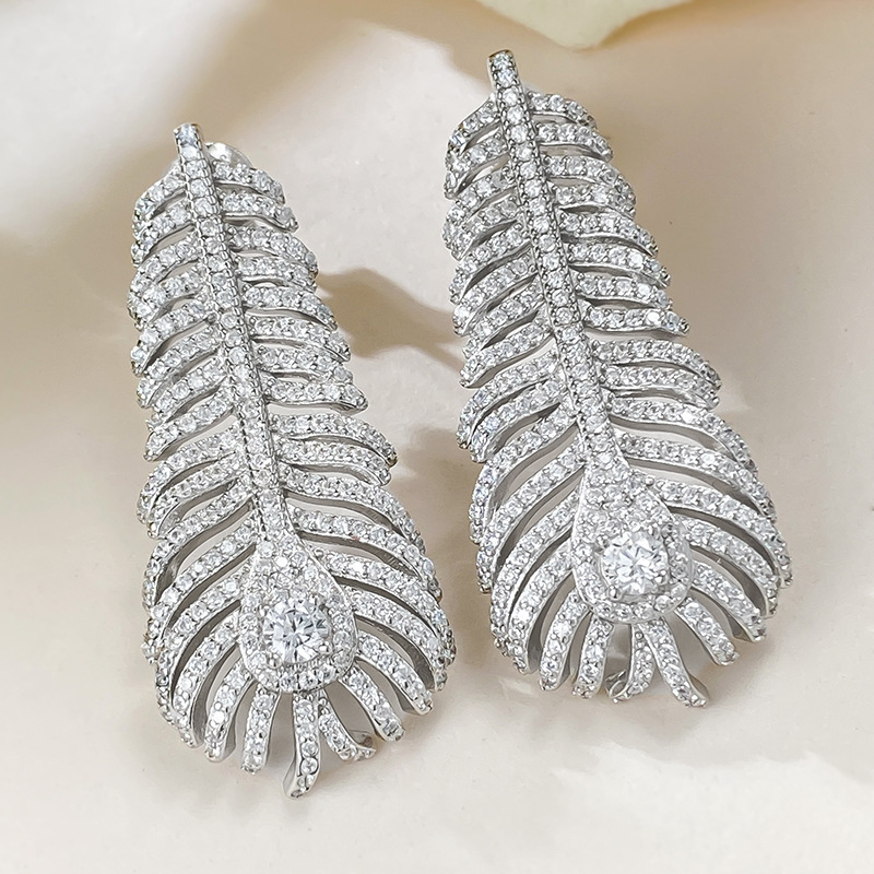 Choucong 2024 Stud Earrings Original Luxury Jewelry Real 100% 925 Sterling Silver Pave White Moissanite Diamond Gemstones Party Women Feather Earring 