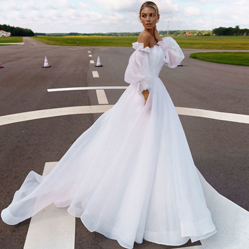 New Modern Bride Wedding Dress 2024 Strapless Pleats Detachable Sleeves Organza A-line Bridal Gowns Boho Vestidos Noiva Robe De Mariage