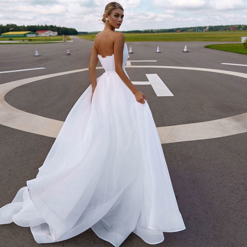 New Modern Bride Wedding Dress 2024 Strapless Pleats Detachable Sleeves Organza A-line Bridal Gowns Boho Vestidos Noiva Robe De Mariage