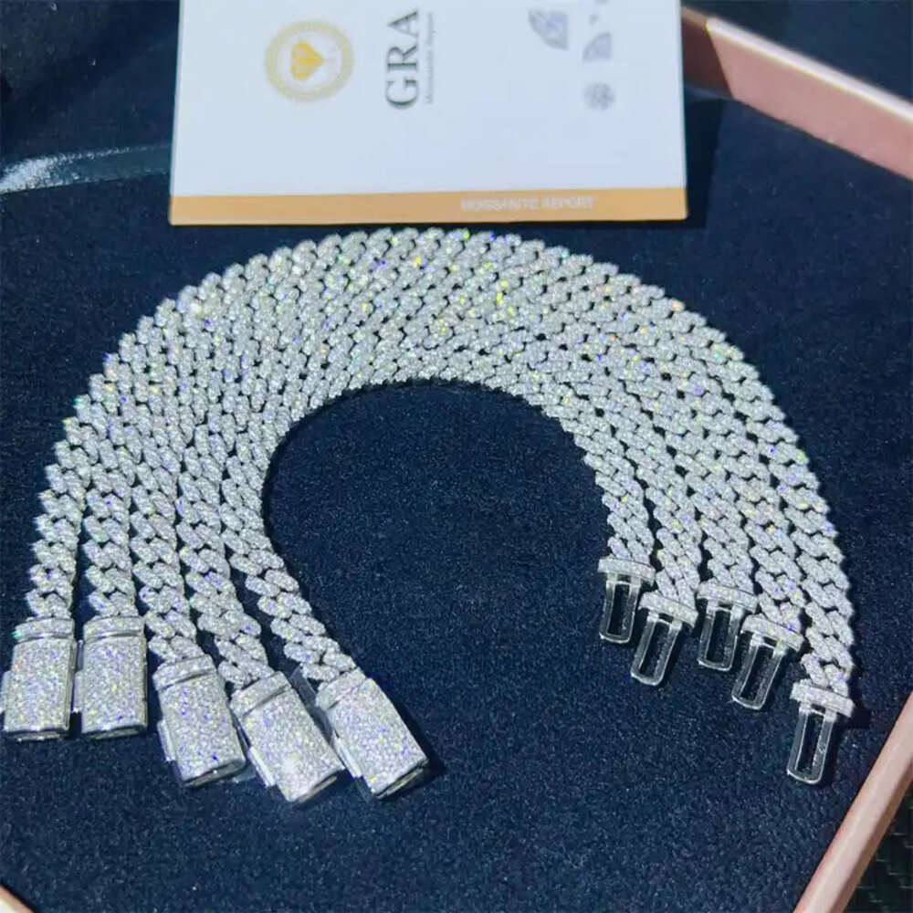 6mm - 12mm Hip Hop Iced Out Jewelry 925 Sterling Silver Vvs Moissanite Necklace Support Custom Sized Cuban Chains
