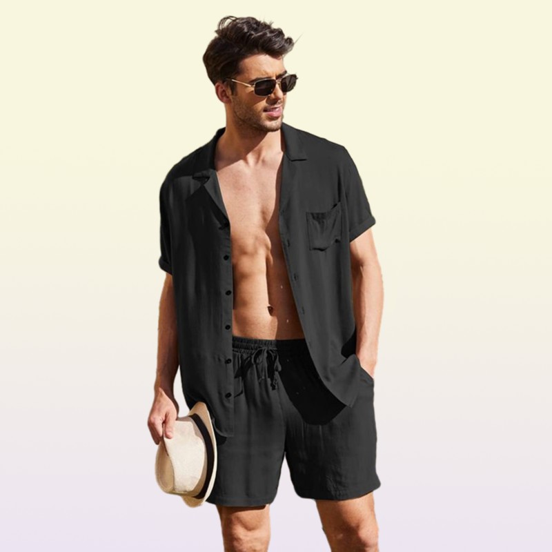 Summer Cotton Linen Shirt Set Men s Casual Outdoor 2 Piece Suit Andhome Clothes Pajamas Comfy Breathable Beach Short Sleeve Sets 29323521