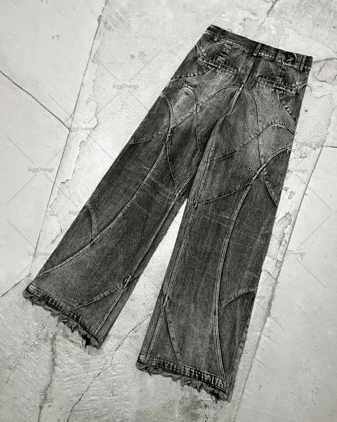 Y2K Tassel Jeans Men's Black Gray Washed Jeans Gothic Style Street Trend Teen Clothes Retro Loose Wide Leg Pants 240115