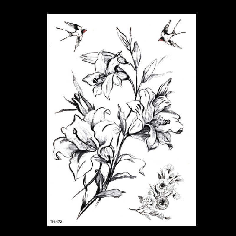 Sketching flower tattoo sticker, hand drawn black, dark, waterproof, and environmentally friendly arm sticker