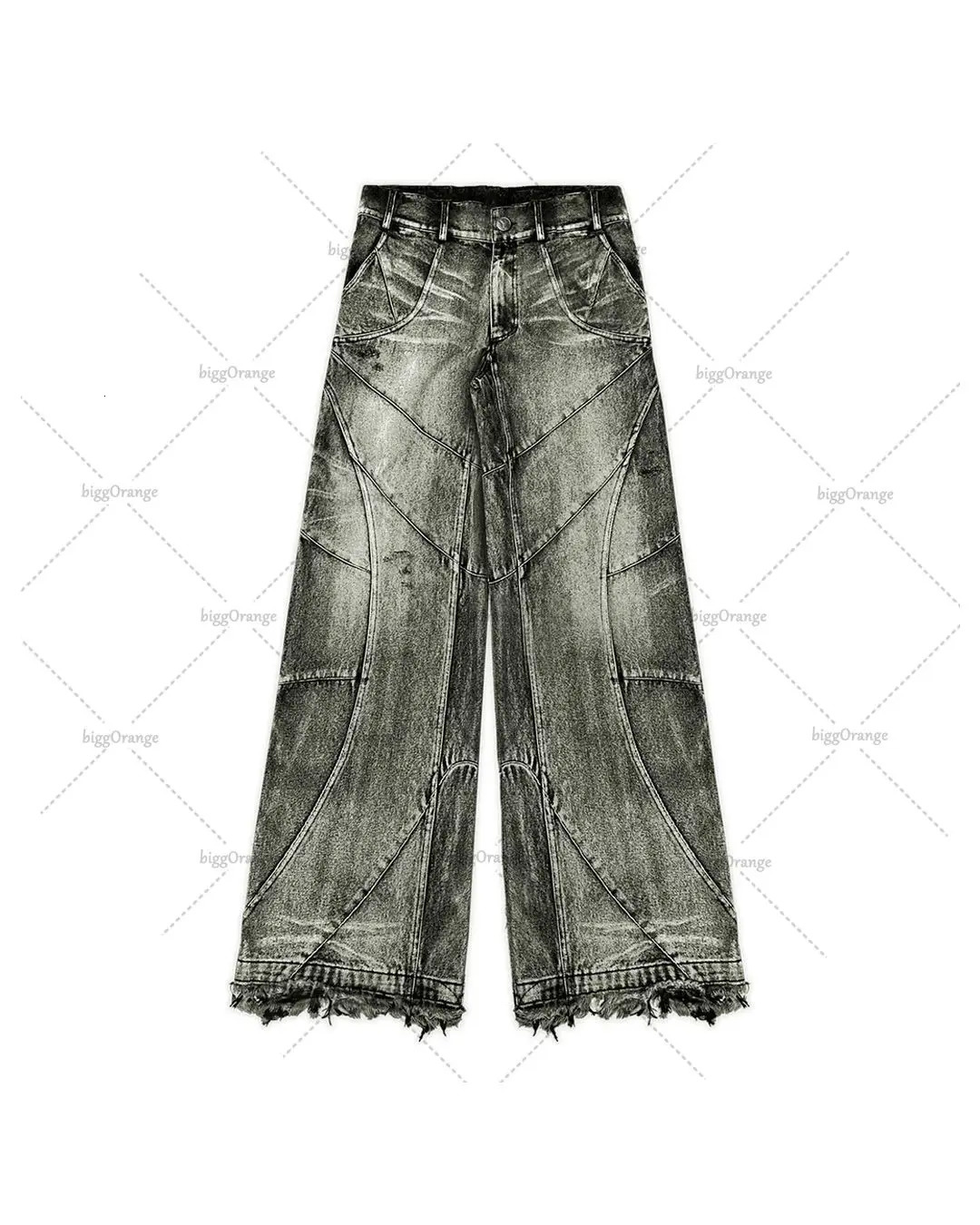Y2K Tassel Jeans Men's Black Gray Washed Jeans Gothic Style Street Trend Teen Clothes Retro Loose Wide Leg Pants 240115