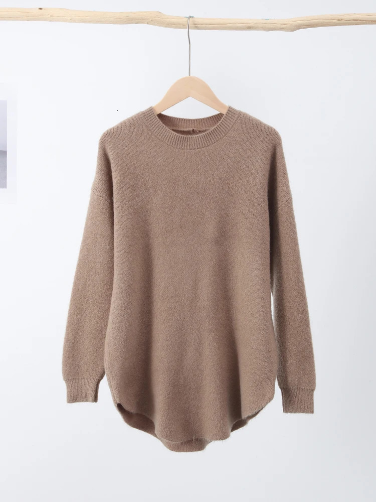 Casual Loose Knit Pullover Women Solid Oneck Fluffy Sweater Female Autum Warm Soft Fashion Long Sleeve Lady Knitwear 240116