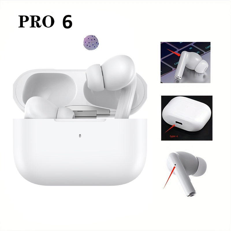 Wireless Earphones Headphones Pro6 Touch Earbuds In-Ear Sport Handsfree Headset With Charging Box for Mobile Smart Cell Bluetooth Headphone Accessorie