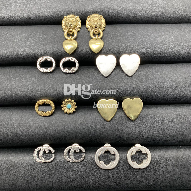 Retro Gold Copper Stud Double Letter Plated Earrings Stylish Jewelry Earring With Box Set Jewelry Valentines Day Gift