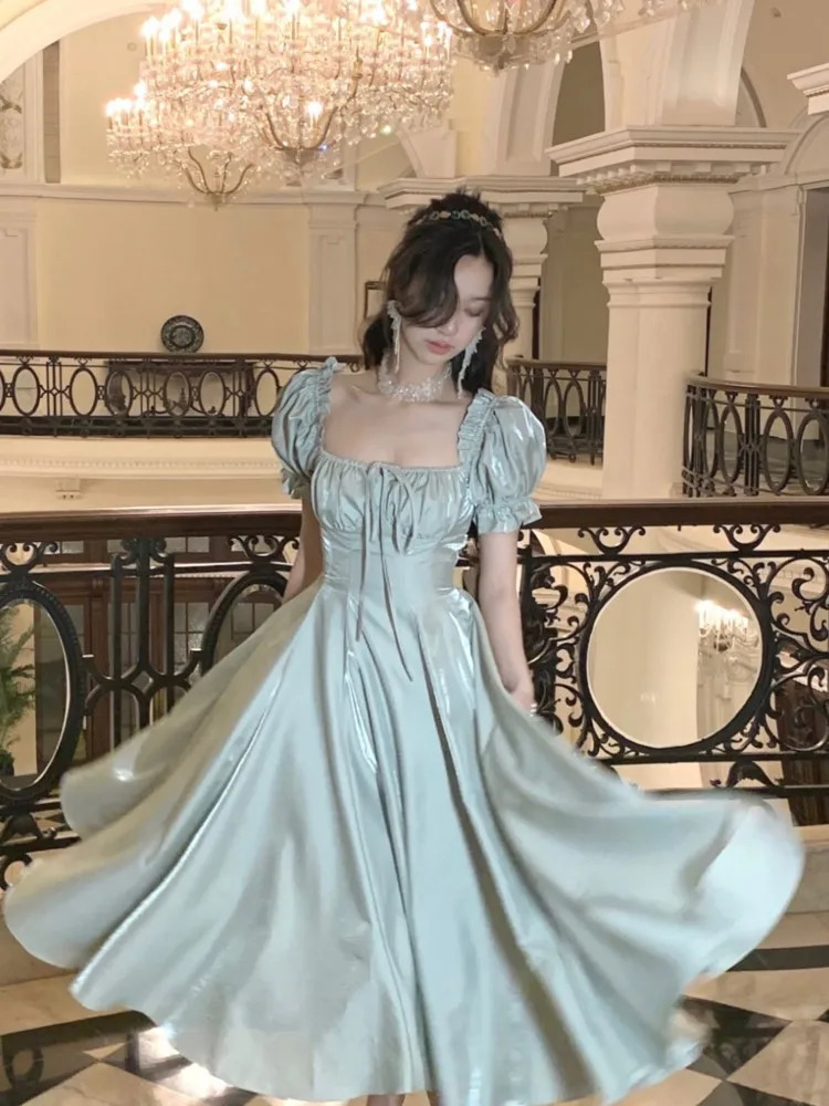 French Vintage Burgundy Evening Party Dress Women Summer Elegant Romantic Prom Vestidos Korean A-line Graduation Dresses 240115