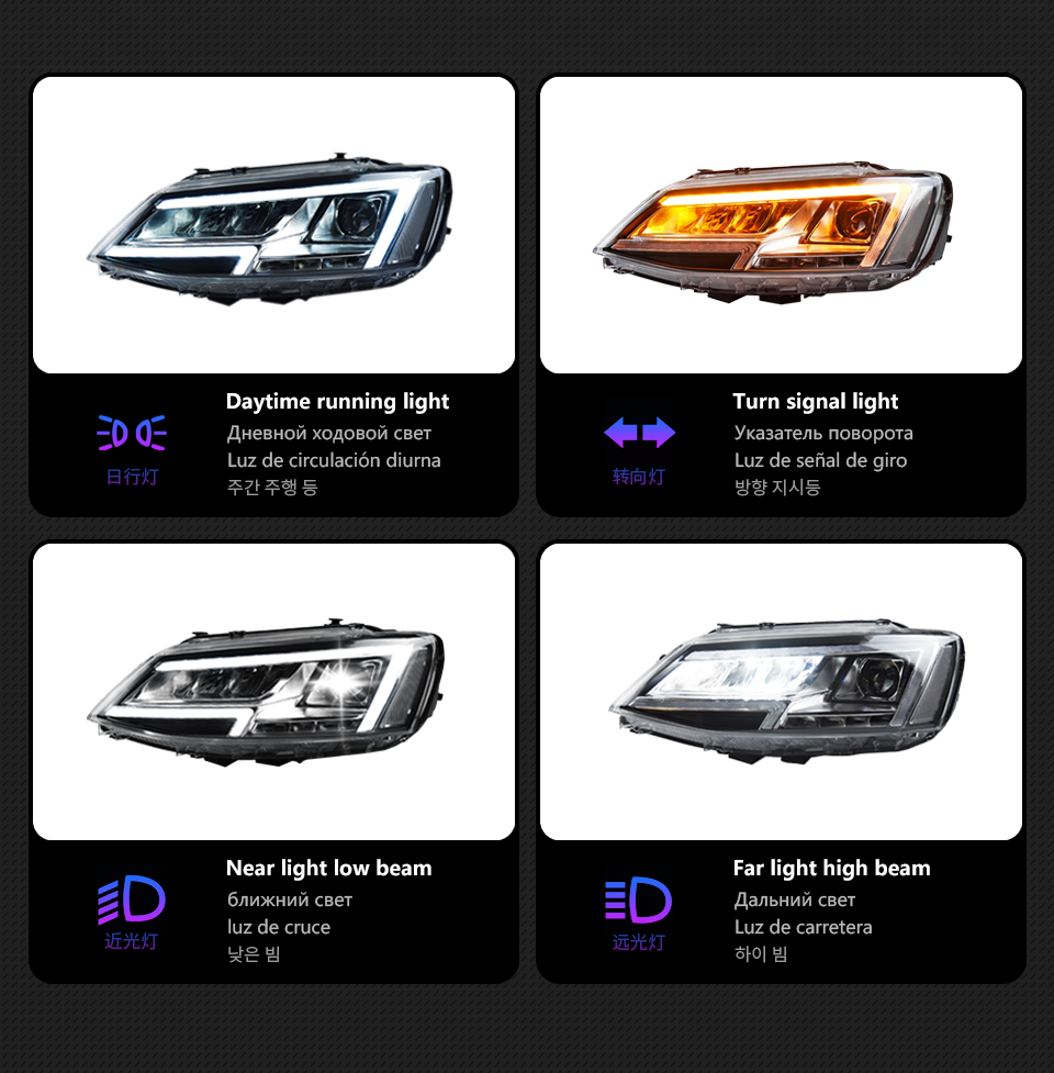 LED Head Lamp Assembly for VW Jetta Sagitar 2012-2018 Daytime Running Headlight 2012-2018 MK6 Turn Signal High Beam Light