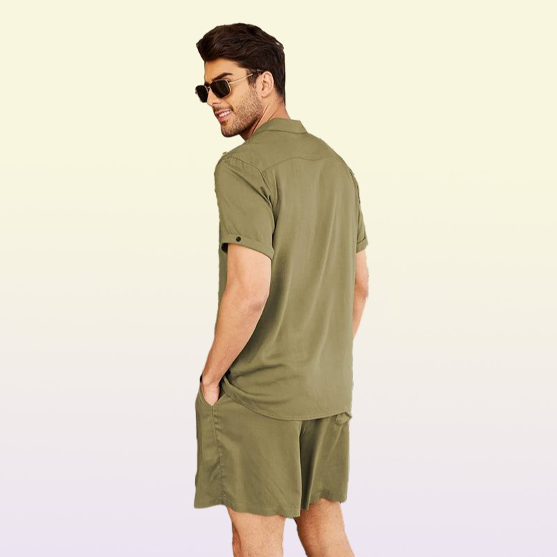 Summer Cotton Linen Shirt Set Men s Casual Outdoor 2 Piece Suit Andhome Clothes Pajamas Comfy Breathable Beach Short Sleeve Sets 29323521