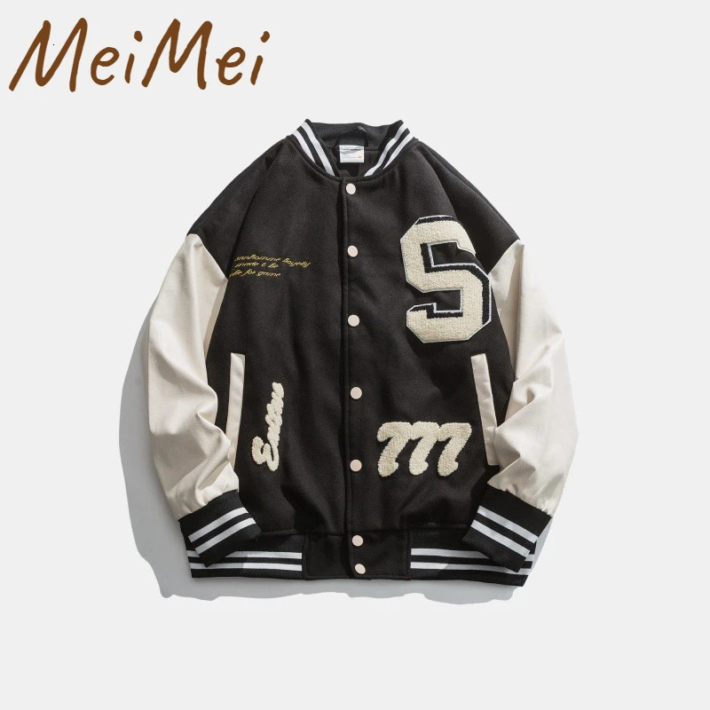 American Loose Embroidered Baseball Jackets Trend Letter S Standup Collar Men Clothing Retro Love Pattern Winter Jacket for 240116