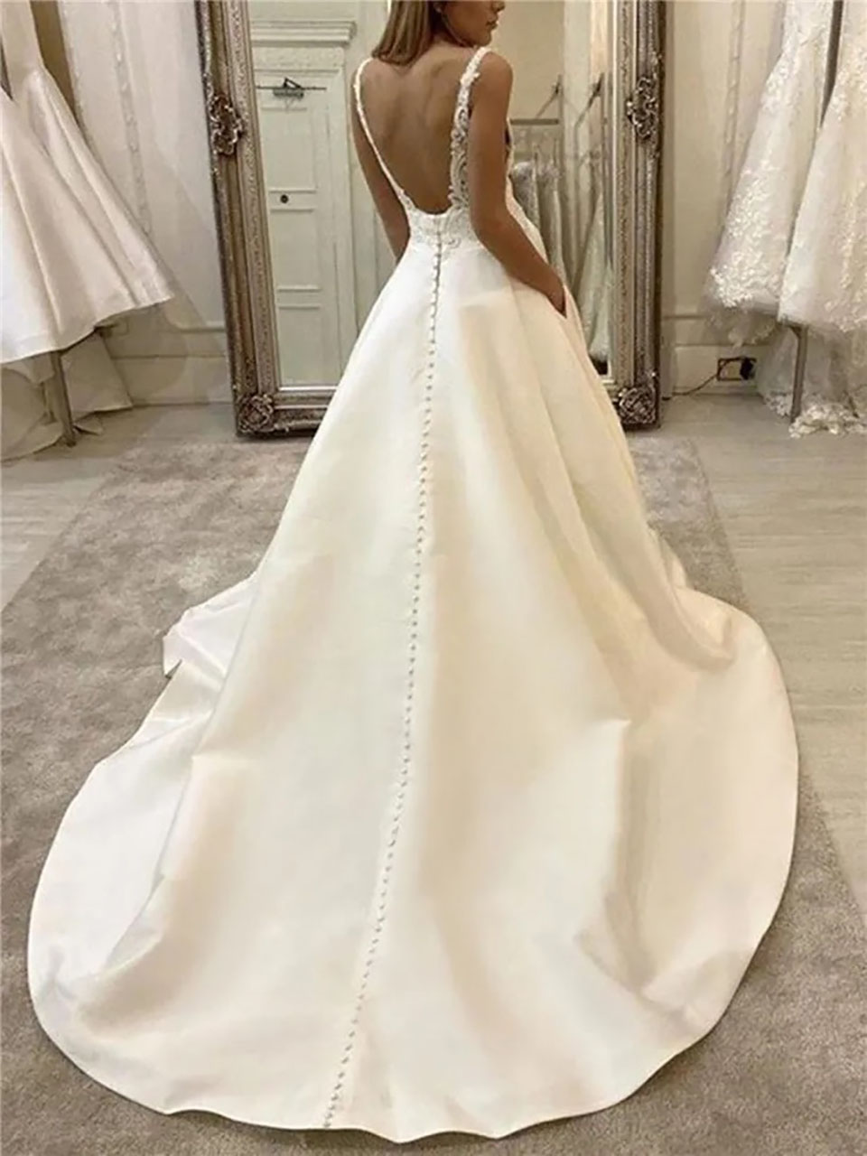 Ivory Wedding Dresses White Bridal Gowns A e Formal Sleeveless Beaded Applique Custom Zipper Lace Up Plus Size New V-Neck Satin Backless