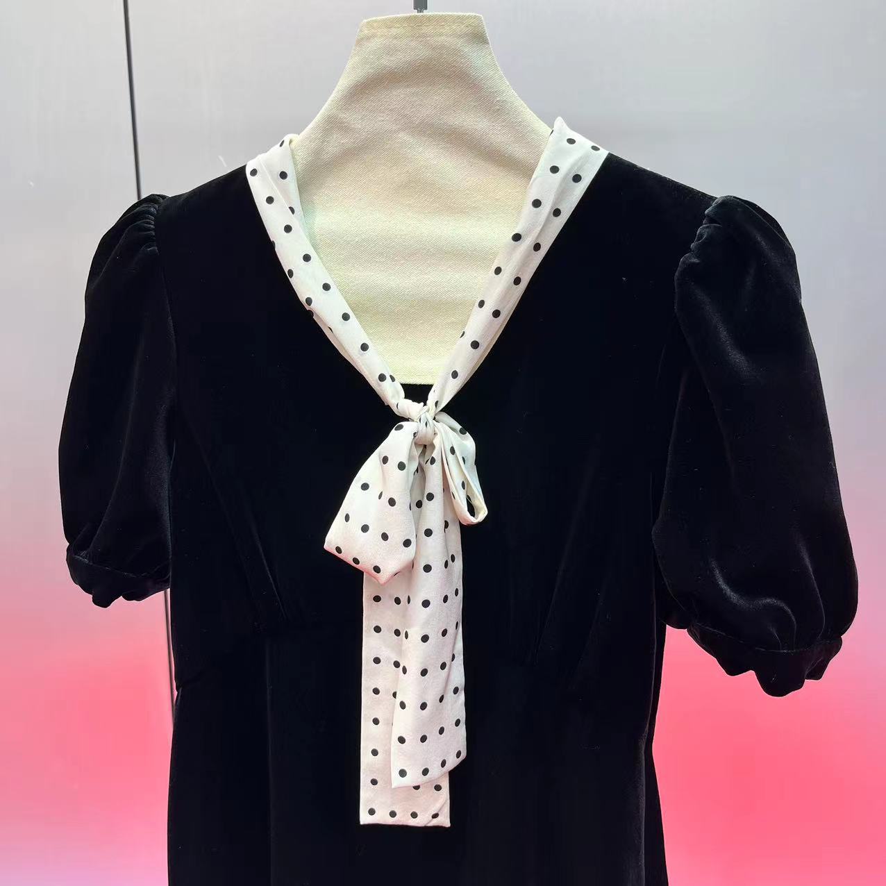 10061 L 2024 Runway Dress Spring Summer Dress Bandage Dress V Neck Short Sleeve Brand Same Style Womens Dress Fashion High Quality