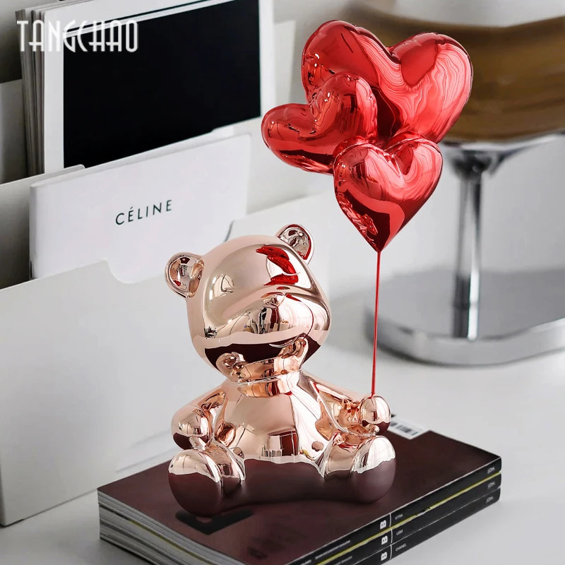 Home Decor Love Bear Figurine Nordic Modern Resin Animal Figurines For Interior Sculpture Statue Living Room Decoration 240116