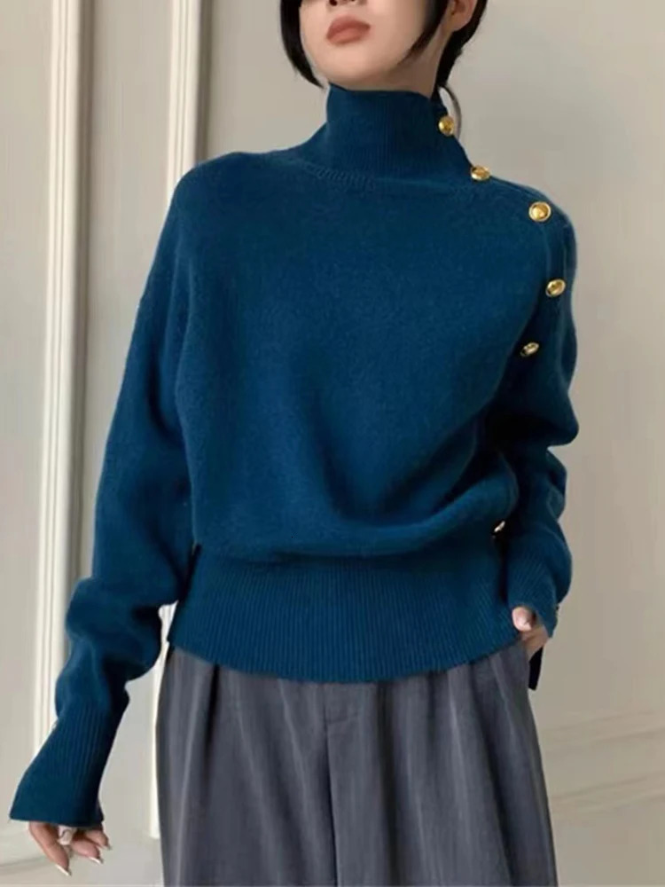 Circyy Knitted Sweater Women Fall Winter Thicken Long Sleeve Single Breasted Pullovers Turtleneck Warm Solid Jumpers 240116