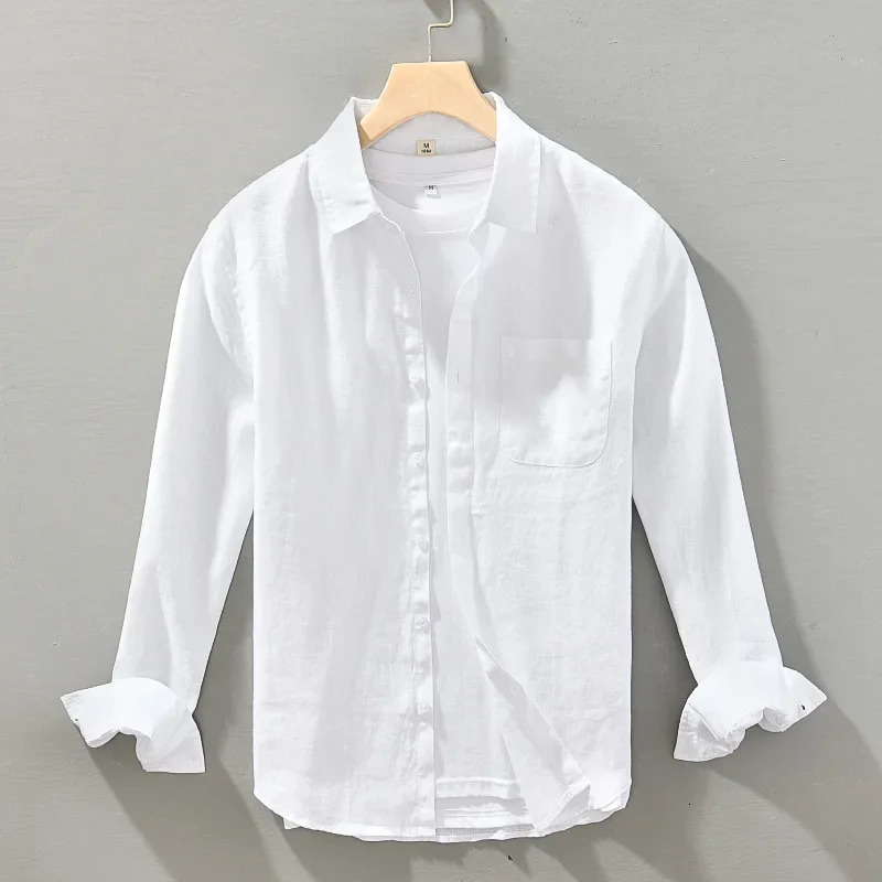 Men Clothing 2023 Summer Linen Shirt Long Sleeve Thin Casual Loose Large Size Highend Cargo White Coat 240115