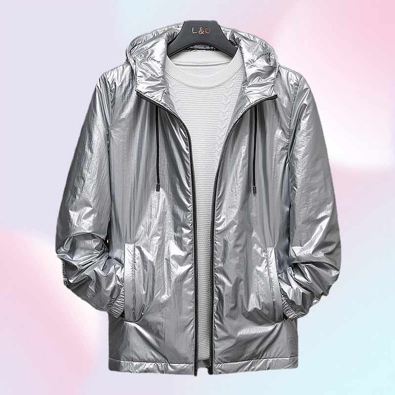 Shiny Silver Metallic Jacket Men Party Dance Night Club Mens Hip Hop Coats Slim Hooded Streetwear Jaqueta Masculina3988480