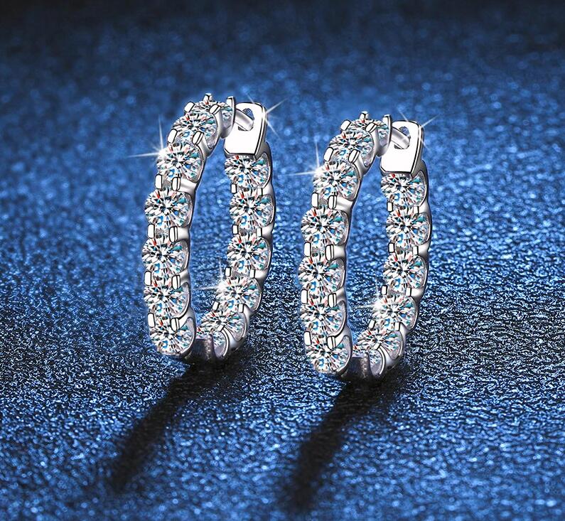 D Color Moissanite Clip Earrings: 2.6ct Sterg Sier Hoops | 2024 Wedding Party Jewelry Gift 591c
