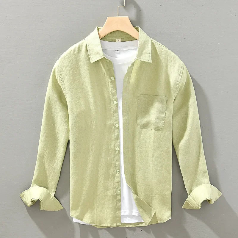 Men Clothing 2023 Summer Linen Shirt Long Sleeve Thin Casual Loose Large Size Highend Cargo White Coat 240115