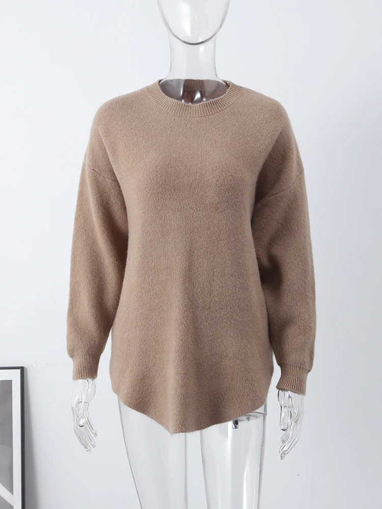 Casual Loose Knit Pullover Women Solid Oneck Fluffy Sweater Female Autum Warm Soft Fashion Long Sleeve Lady Knitwear 240116