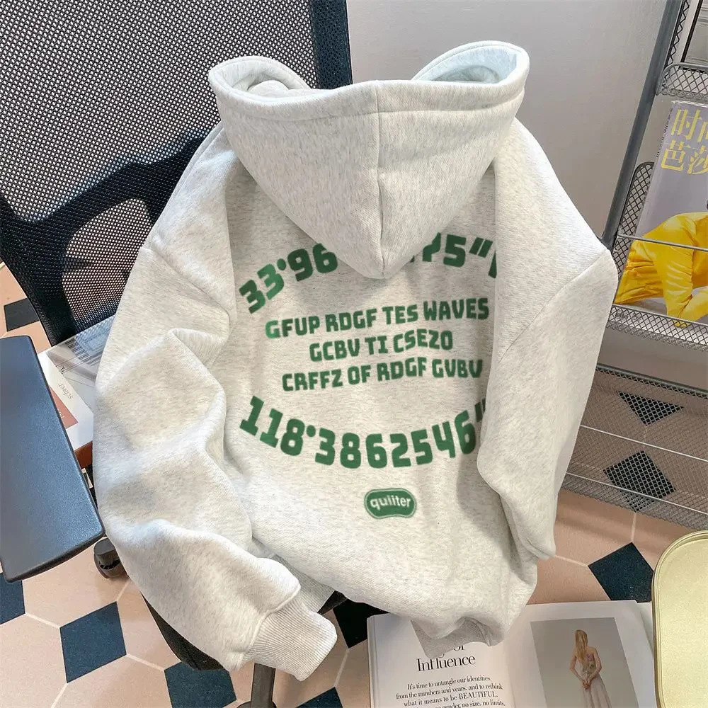100 Cotton Wool Hoodie Autumn Winter Loose Letter Print Sweater Men and Women Hip Hop Long Sleeve Coat Harajuku 240115