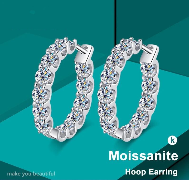 D Color Moissanite Clip Earrings: 2.6ct Sterg Sier Hoops | 2024 Wedding Party Jewelry Gift 591c