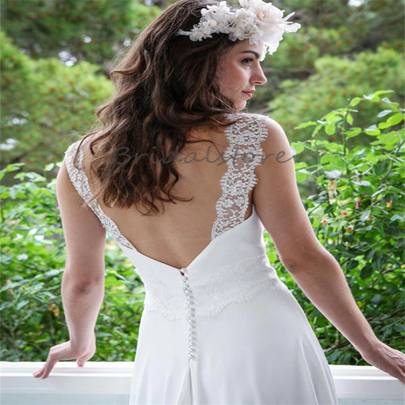 Celtic Gatsby Beach Wedding Dress 2024 Sexy V Neck White Backless Bohemian boho Bride Dress Sweep Train Lace Rustic Country Bridal Gowns Robe De Marie