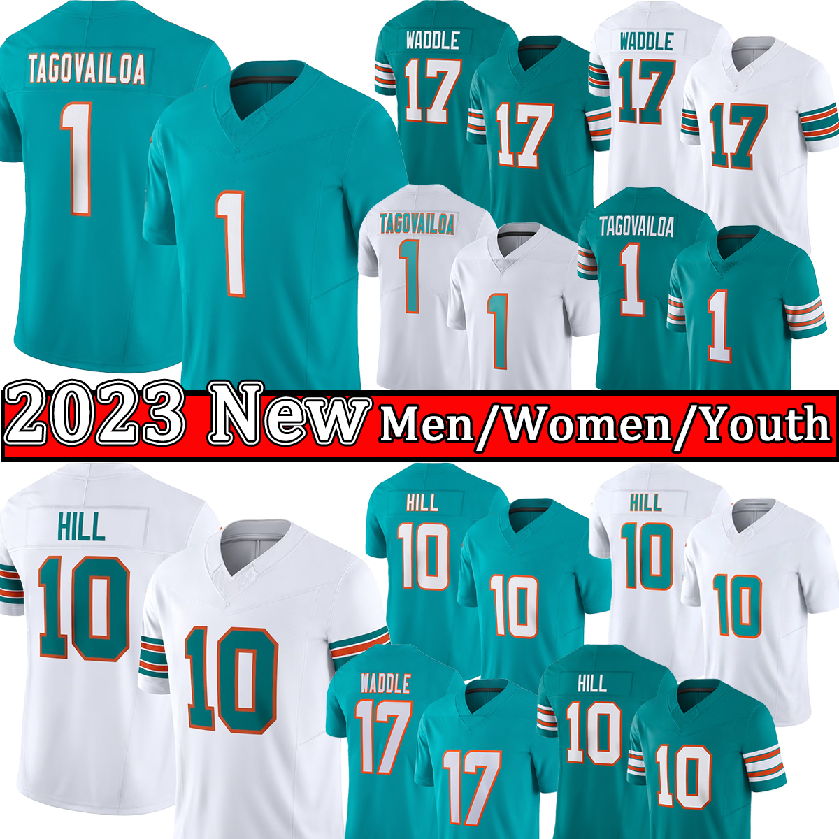 Tua Tagovailoa Miamis Dolphines Football Jerseys Jaylen Waddle 17 Tyreek Hill Dan Marino Mens Stitched Youth/Kid Jersey Green White Shirt