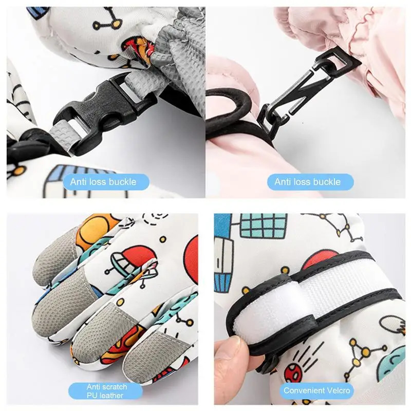 Kids Ski Gloves Waterproof Snow Skiing Warm Mittens Anti-Slip Windproof Snowboard Gloves for Winter Boys Girls Outdoor Sports 240116