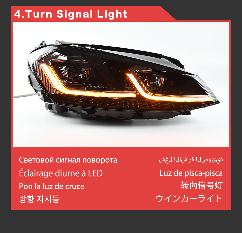 Car Turn Signal Headlight for VW Golf 7 LED Head Light 2013-2017 MK7 Daytime Running High Beam Lamp Lens