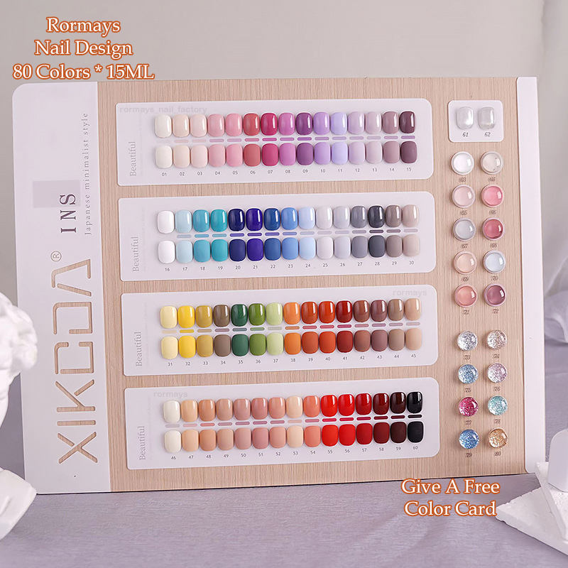 Rormays Gel Polishing 80 Color Suit Fashionable Popular Rainbow Color Shiny Durable Mixed Varnish gel UV LED Immersion Primer Finish Nail Factory Whol