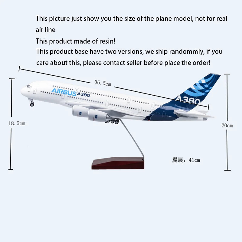 36.5cm 1/200 Scale UAE United Arab Airplane Model 380 A380 Airline Aircraft Toy with Light Wheel Diecast Plastic Resin 240115