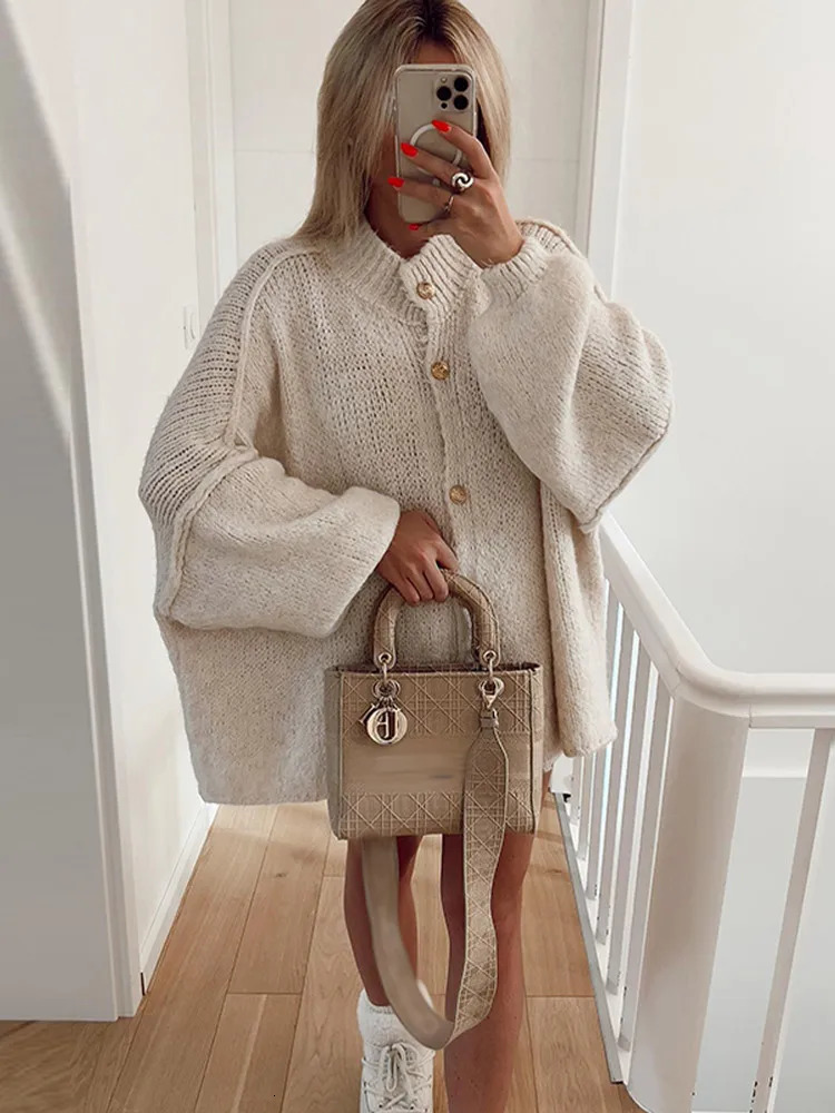 Oversized Casual Cardigan Women Sweater Single Breasted Oneck Fashion Spring Office Female Sweaters Allmatch Top Coat 240116