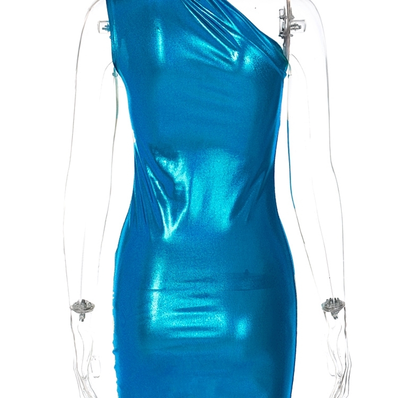 Hugcitar Pu Leather One Shoulder Sleeveless Draped Mini Prom Dress Summer Fall Women Elegant Y2K Evening Party Club Clothes 240115