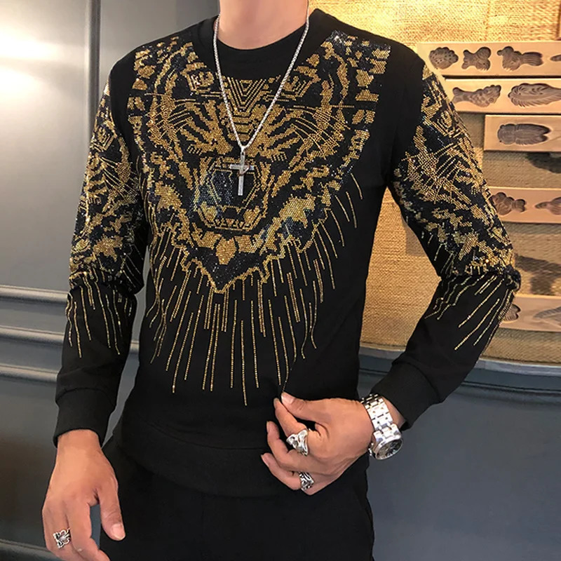 Outerwear Tiger Head Long Sleeve Sueter Masculino Men Shining Hooded Sweatshirt Male Streetwear Hip Hop Casual Pullover Hoodie 240115