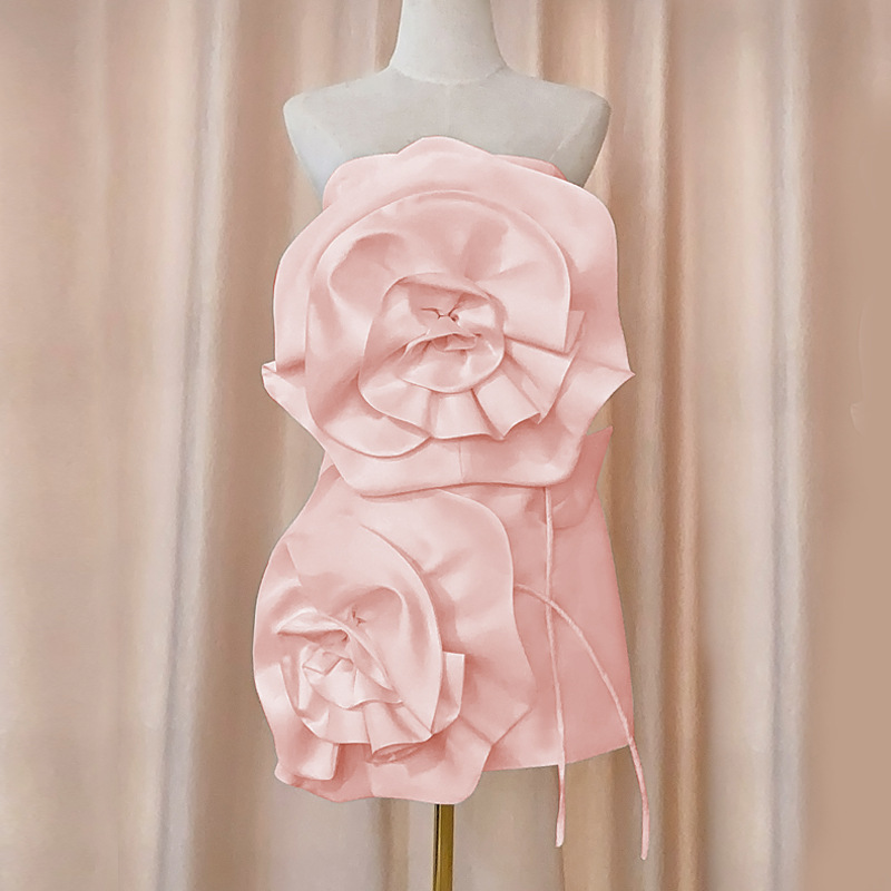 Casual Dresses White Flower Design Dress Woman Waist Open Back Straps Elegant Formal Style Banquet Fashion 2023 Autumn 15342