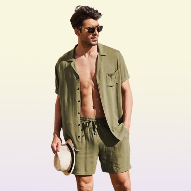 Summer Cotton Linen Shirt Set Men s Casual Outdoor 2 Piece Suit Andhome Clothes Pajamas Comfy Breathable Beach Short Sleeve Sets 29323521