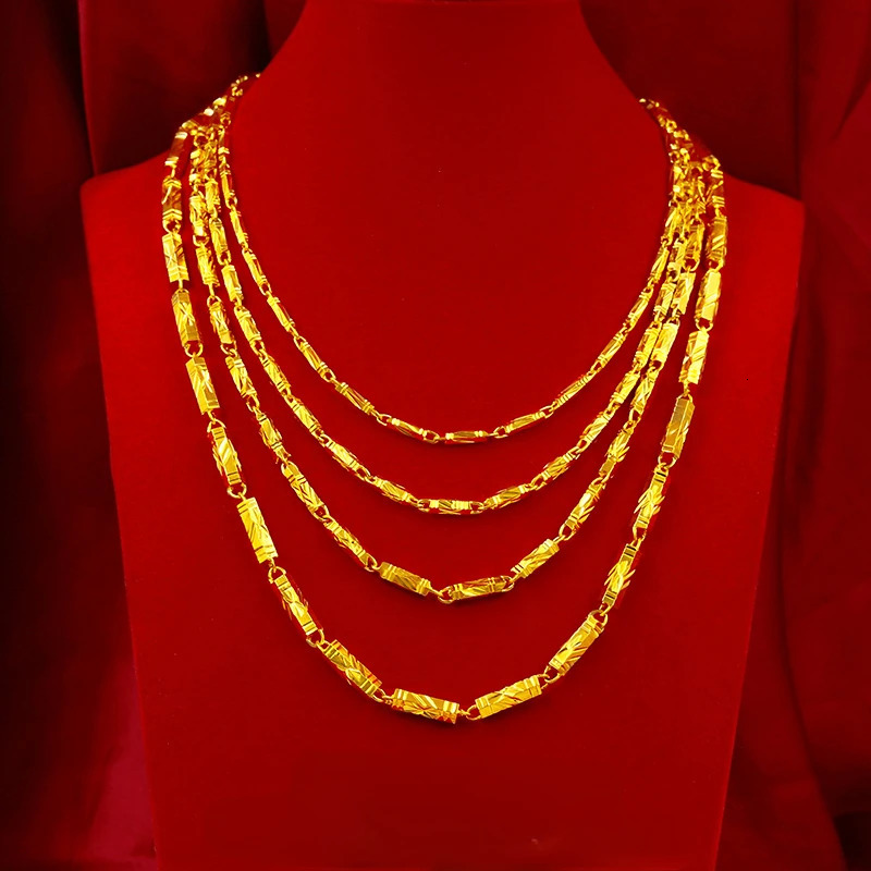 999 Orginal Gold Color Bamboo Necklace for Women Men Neckalces Chain Valentine's Day Wedding Engagement Fine Jewelry Not Fade 240116bj
