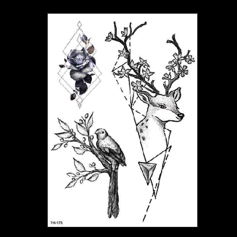 Sketching flower tattoo sticker, hand drawn black, dark, waterproof, and environmentally friendly arm sticker