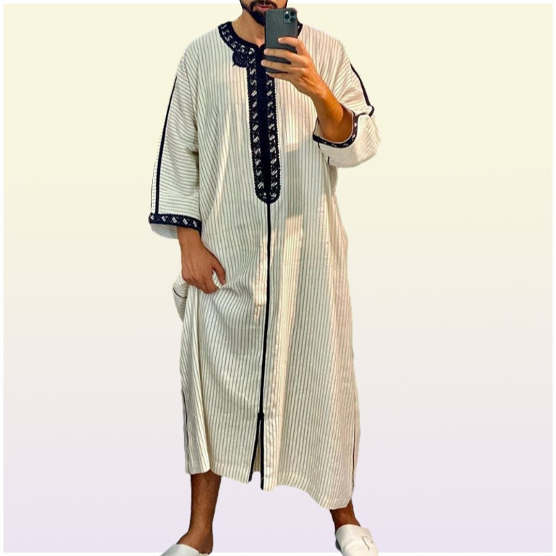 Ethnic Clothing Style Abaya Islam Men Robe Muslim Dresses Djellaba Homme Stripe Print Shirts Arabic Dress Men039s ClothingEthni