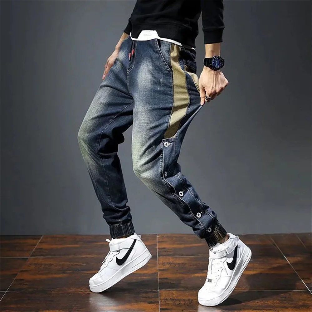 Mens Jeans Harem Pants Fashion Pockets Desinger Loose fit Baggy Moto Jeans Men Stretch Retro Streetwear Relaxed Tapered Jeans 240115