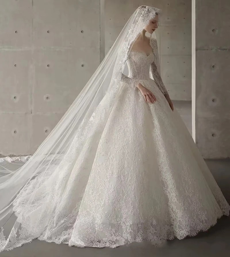 2024 Classic Wedding Dress Sweetheart Off the Shoulder Long Sleeves Lace Women Bride Gowns Robe De Mariage Vestidos De Novias Custom Made