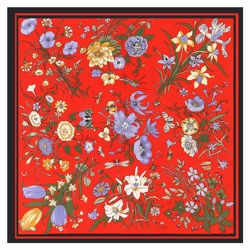 130cm Twill Silk Women Bandana Square Scarf casual Floral Kerchief Scarves For Ladies Fashion Shawl Echarpe 240115 new......